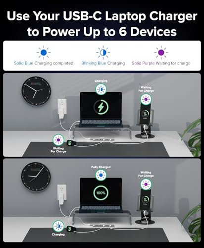 Station de charge USB C 6 ports multiprise chargeur rapide universel Plugable - 3