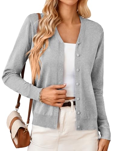 GRACE KARIN Womens Classic Cardigan Open Front Knit Long Sleeve Lightweight Outwear Coats Light Grey...