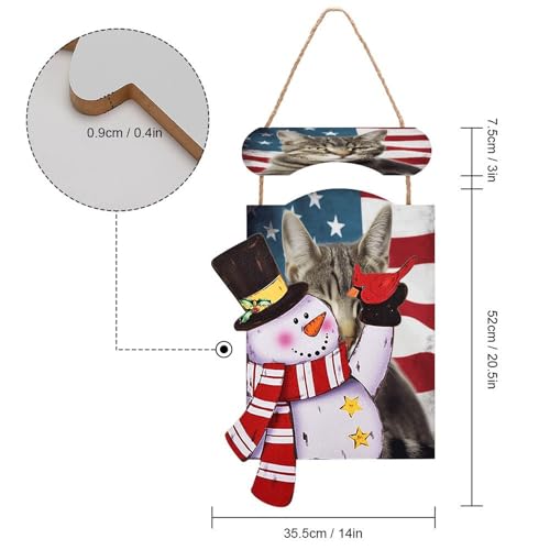 Panneau mural de Noël chat américain drapeau USA déco bois rustique