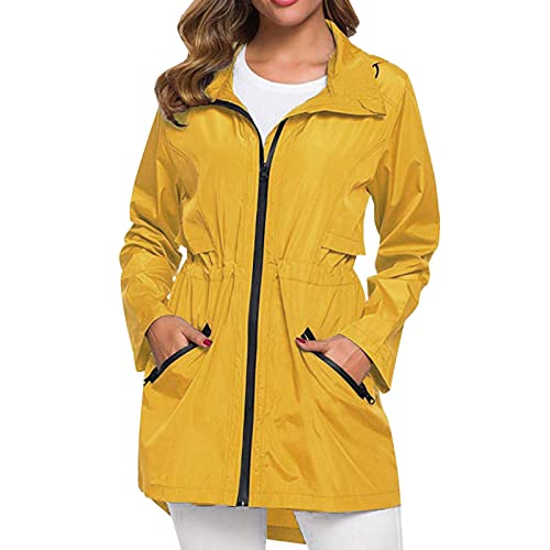Generisch Chubasquero largo para mujer con chaqueta ligera para exteriores, chaqueta impermeable para lluvia para hombre, amarillo, S