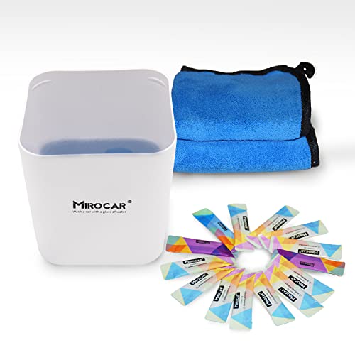 mirocar (New Version)2022 Car Cleaner,Portable Waterless Car Wash Powder for Car Clean and Car Wax,Portable Car Washing Kit,14 Packs of Car Washing Powder, 16x16x15cm