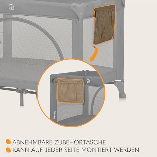 Lionelo Laura 2-in-1 Reisebett bis zu 15 kg Laufgitter von 0 bis 36 Monate Seitlicher Einstieg T25 Schaumstoffmatratze, 2 Höhenstufen, Reisetasche, Räder mit Bremse