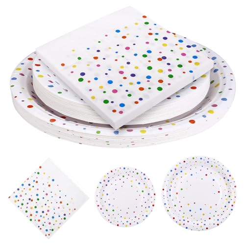 GWHOLE 72 Stück Pappteller Partygeschirr Set Weiß mit Bunt...