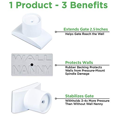 Wall Nanny Extender - 2.5 Inch Baby Gate Extension Kit (Made In Usa) Extends Pressure Mounted Gates + Protects Walls + Stabilizes Gate - For Child, Pet & Dog Gates, Works On Stairs, Protector (4 Pack) #TOP1