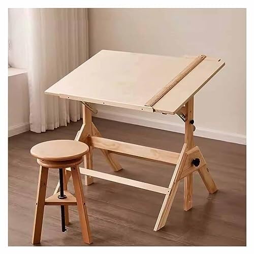 Mesa de dibujo de madera ajustable de 0° a 80°, escritorio para artistas, estudiantes y diseñadores, acabado de pino, 3 juegos de opciones de color, perfecto para proyectos creativos