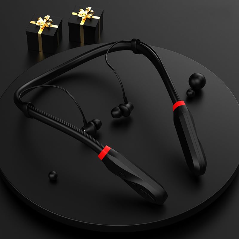 Auriculares inalámbricos Bluetooth para deportes alrededor del cuello, sonido estéreo HiFi de 360°, 100 horas de reproducción, cancelación activa de ruido con micrófono IPX5, color negro