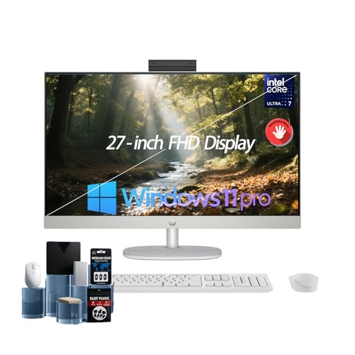 Image of HP 27 inch Touchscreen All-in-One Desktop, Intel Ultra 7-155U 12-Core, 64GB DDR5 RAM, 2TB SSD, Windows 11 Pro, FHD Display, Wi-Fi 6, IR Camera, Wireless Keyboard and Mouse, w /Accessories