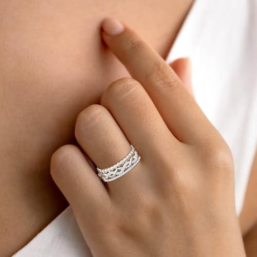 Sterling Silver Ring for Women, 4PCS Thin Stackable Rings Cubic Zirconia Thumb Ring Set Engagement Statement Wedding Bands for Women Size 5-103
