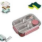 WEJDYKG Escentio Caja de Lunch, Bento Box de Acero Inoxidable, 3rejillas, 850 ml, Rosa
