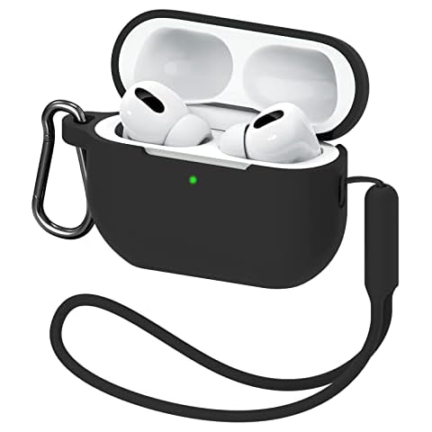 MATEPROX Compatible with AirPods Pro 2 Case with Keychain/Hand Strap,Protective Shockproof Silicone Headphone Cover Support Wireless Charging - Black Cover