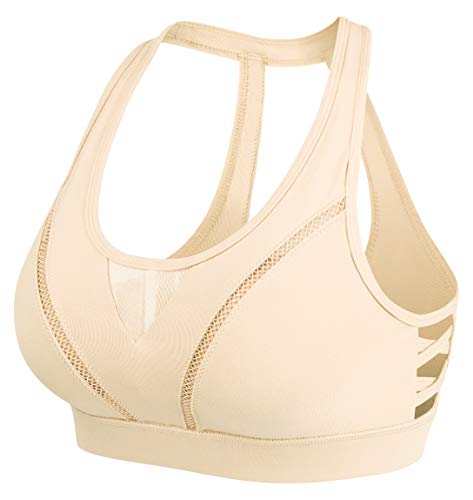 QUEENIEKE Sports Bra High Impact Wirefree Hook-and-Eye Closure Workout Bra for Womens S Light Pink