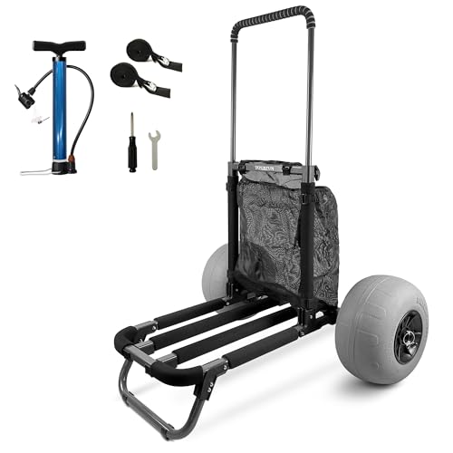 Beach Dolly Cart, Collapsible Beach Trolley with 12 Inch Big Balloon Wheels for Sand