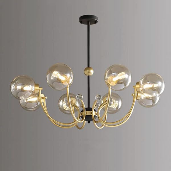 Plafonnier salon moderne avec lustre en verre ambre 8 têtes