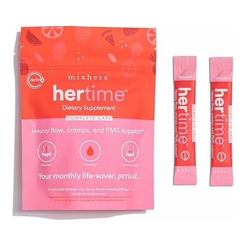 Mixhers Hertime PMS - Hormone Balance for Women - PMS & Menstrual Relief - With Minerals, Peony Roots, Siberian Ginseng - Supplement for Women - 15 Drink Packets - Sugar Free - Peach Passion Cover