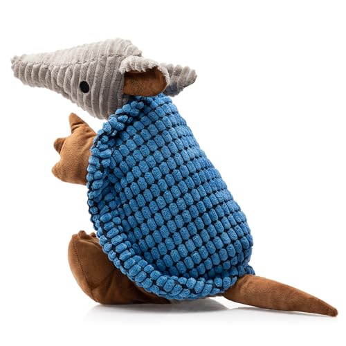 Image of Hollypet Plush Dog Squeaky Toy Stuffed Armadillo Animal Pet Puppy Chew Toys with Clean Teeth for Small Medium Large All Breed Sizes Dogs, Blue, 14 in