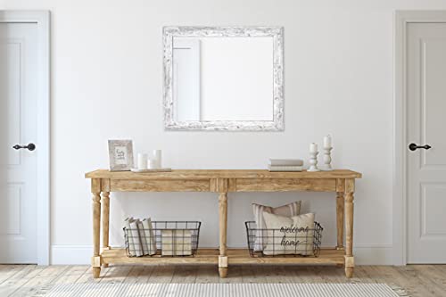 Brandtworks Barn Wood Vanity Wall Mirror, 32" X 36", Heavy Distressed White/Gray #TOP4