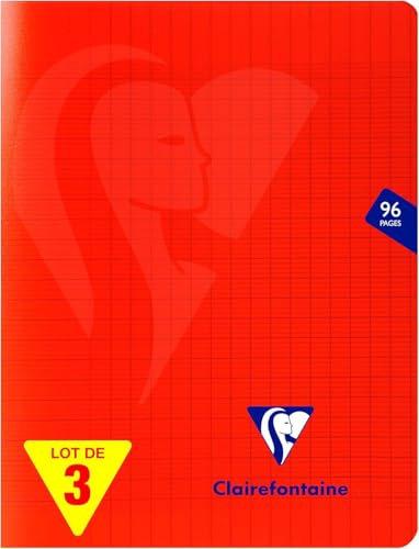 Clairefontaine 333741AMZC Un lot de 3 Cahiers Agrafés Mimesys - 17x22 cm - 96 Pages Grands Carreaux - 90 g - Couverture Polypro - Couleur : Rouge