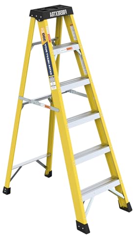 Ladder 6-Foot Fiberglass Step Ladder, 300-Pound Load Capacity, Type IAA, Folding Platform Ladders for Home (6ft Yellow)