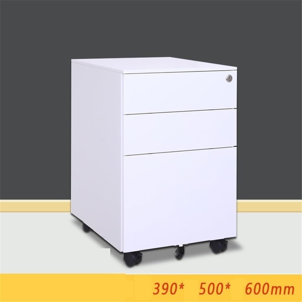 Aktenschrank Beweglicher Stahlschrank, Kleiner Schubschrank, Untertisch-Aufbewahrungsschrank, DREI Schubladen mit Rädern Lagerung(Weiß)