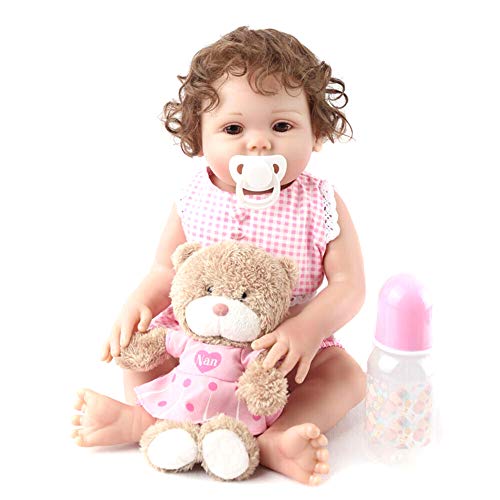 48CM Vollsilikon Vinyl Babypuppe Lebensechte wiedergeborene Mädchen Puppen mit Bären Spielzeug für Alter 3+ Cover