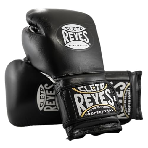 CLETO REYES Training Gloves with Leather Strap & Attached Thumb and Hook & Loop Closure, 16oz, Black