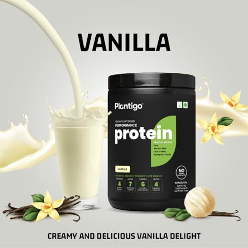 Image of Plantigo Plant Protein Powder 1kg Vanilla Flavoured for Women & Men | 24g Protein, 4.4g BCAA, 2g Leucine, All Amino Acids, 4X Fast Digestion, No Sugar, No Preservative | Clean Pea Protein Powder