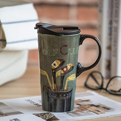DUSVALLY Ceramic Mug Tall Mug Coffee Mug with Lid and Gift Box 17oz.Golf Club, Medium - Image 4