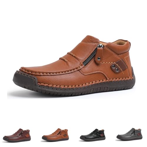 The First Young Shoes Men, Handmade Premium Leather Slip On Driving Boots, for Travel & Outdoor
