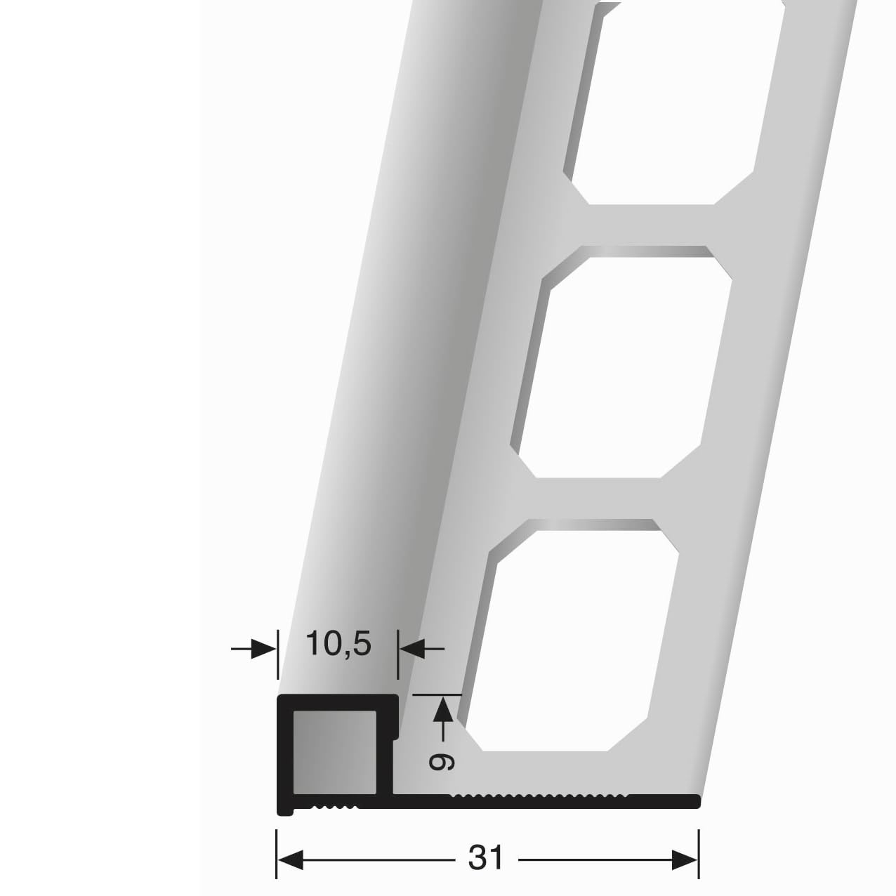 Randleistenprofil 9 x 31 x 2500 mm Einfasshöhe 9 mm Quadratprofil Aluminium Wandabschluss Geschlossen Gestanzt Metallprofil Silber Küberit