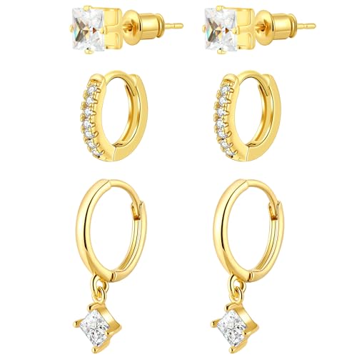 SEFORICO Boucles d'Oreilles en Or pour Femme 3pcs Empilables Fermées, Bijou Doré - Cadeau Anniversaire/Noël pour Petite Amie/Femme/Mère