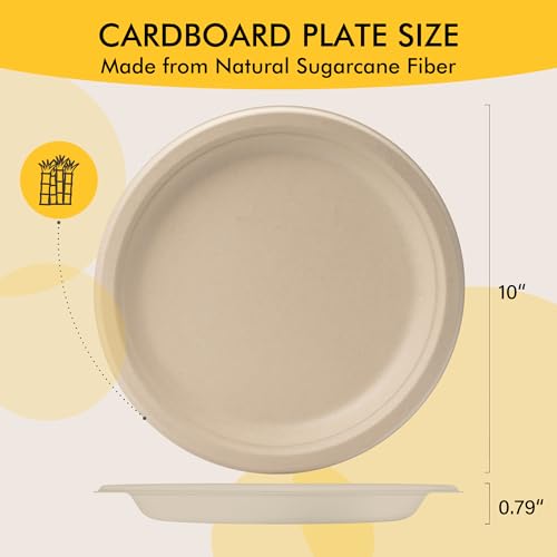 Image of RACETOP Compostable Paper Plates 10 Inch [150 Pack] | Unbleached Brown, Disposable Biodegradable Heavy Duty Paper Plates, Made of Natural Sugarcane Fibers, Round