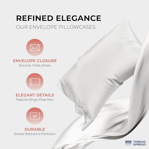 Image of THREAD SPREAD 100% Egyptian Cotton Queen Size Sheet Set Pack of 2 - Luxury 1200 Series Plush Collection Egyptian Cotton Sheets Queen Size Silky Soft Cooling, Sateen 17 inch Deep Pocket Bedsheets - White