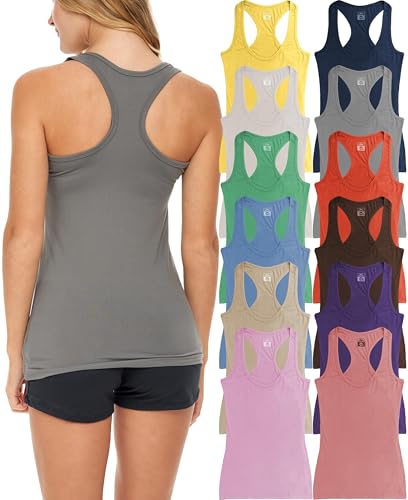 Sexy Basics Women's 12 Pack Racer Back Tank Tops/Cotton
