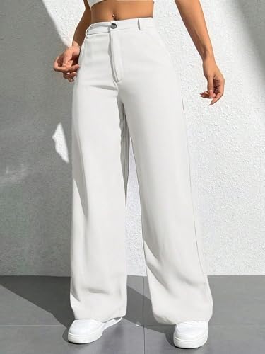 Image of Toochki Trousers for Woman Pants Women's Formal Office Korean | Beige Track Pant | Straight | Cotton Spandex Stretchable Trouser | High-Waisted Bottom Wear