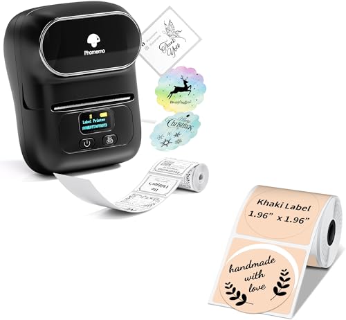 Phomemo M110 Etiquetadora con 2 Rollos de Etiquetas, Impresora de Etiquetas Adhesivas Bluetooth térmica portátil, para Uso en oficinas, códigos de Barras, pequeñas Empresas, Tiendas