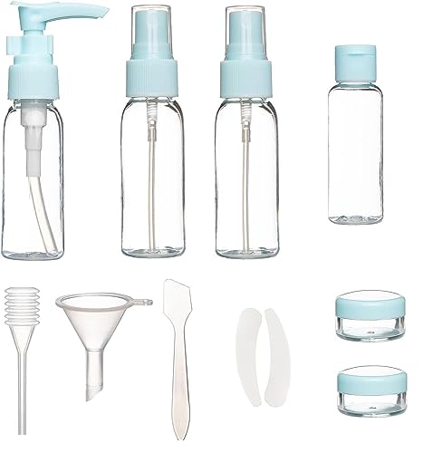 12 Piezas Botes Viaje Rellenables Portátil, Botes Viaje Transparentes a Prueba de Fugas, Botes Viaje Avion con Bolsa de Almacenamiento, Kit Viaje Avion para Champús Geles de Ducha etc (Azul)