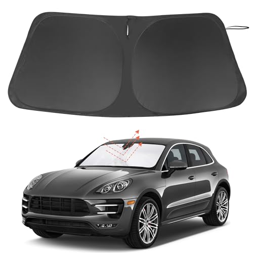 Windshield Sun Shade Custom Fit for 2014-2024 2025 2026 Porsche Macan Accessories Foldable Sunshade Sun Blocker Protect Car from Sun Rays & Heat Damage Keep Car Cooler