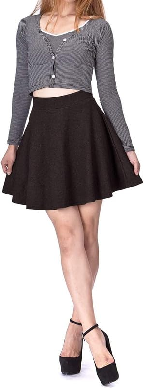 Women's/Girl's Classic Versatile Stretchy Flared High Waist All Time Trendy Plain Mini Skirt Skater-image-42