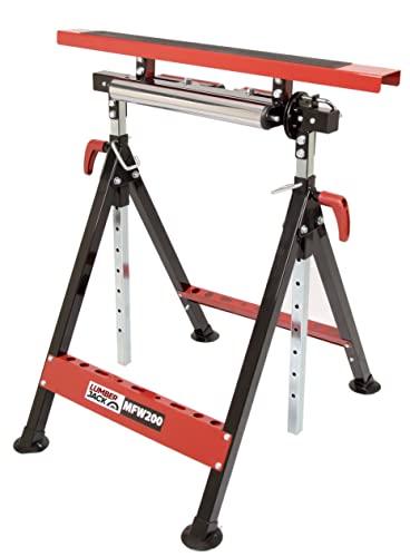 LUMBER JACK Multi-Function Work Bench Trestle, 3-in-1 Support Stand with 200kg Capacity, Telescopic Workbench Work Table, Roller V-Support, Height Adjustable Steel Frame with EVA Surface