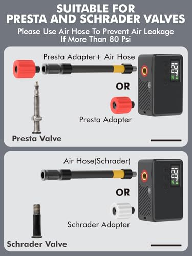 Image of GPUTEK Mini Bike Tire Air Pump: Fast Inflate Portable Small Bicycle Electric Pump for Presta and Schrader Valves, 120 Psi High Pressure Pump with Digital Gauge for Road Bike, Mountain Bike, E-Bike