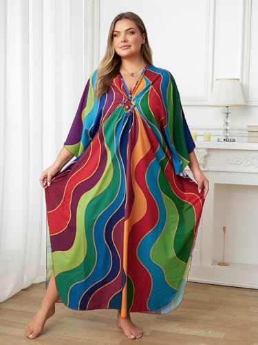 Image of Kaftan Dress for Women - Plus Size Caftan Maxi Beach Dress Moo Moos Loungewear, Swimsuit Cover Up for Beach, Pool or Vacation