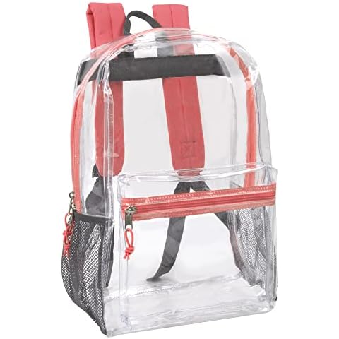 Clear Backpack With Reinforced Straps & Front Accessory Pocket - Perfect for School, Security, & Sporting Events (Coral) Cover