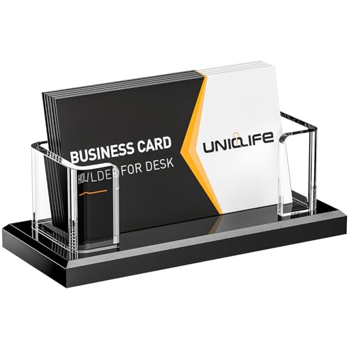 Uniclife Acrylic Business Card Holder for Desk 1 Slot Clear Horizontal Business Card Stand for Men...