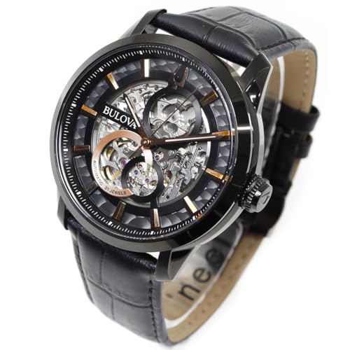 Bulova Montre analogique Automatique pour Homme avec Bracelet en Cuir 98A283, Noir, Moderne