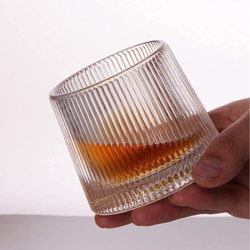 Image of Dancing Whiskey Glass Set of 2 Pcs - 200 ML with Rotable Bottom, Spining Glasses Bar Glass for Drinking Bourbon, Whisky, Scotch, Cocktails, Cognac- Old Fashioned Tumblers (2)