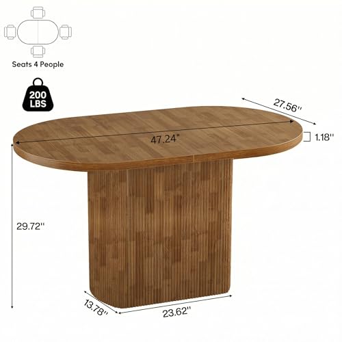 Tribesigns 47.24" Oval Dining Table for 4, Small Kitchen Table with Pedestal Base, Space Saving Farmhouse Wood Dinner Table for Apartment and Dining Room, Brown - Image 3