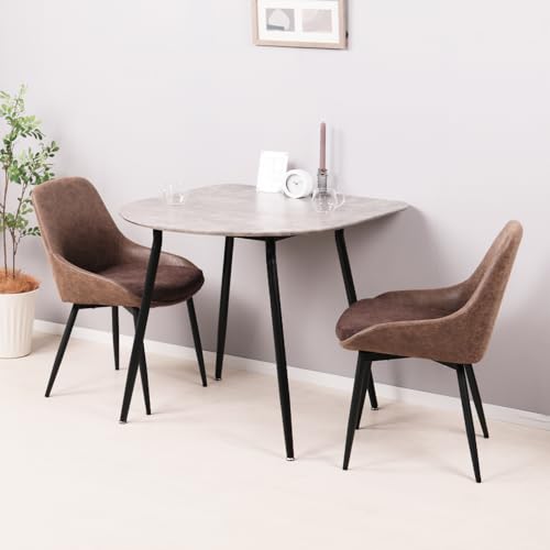 Mirai-Show ダイニングテーブルセット 2人用 半円 3点セット 北欧 壁付け テーブル 80cm幅 2人掛け ダイニングチェア 2脚セット おしゃれ カフェテーブルセット 丸型 二人用 イス 椅子 二人用 食卓テーブル 大理石風 コンパクト PU