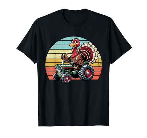 Vintage Thanksgiving Türkei Reiten Bauernhof Traktor Niedlich Retro T-Shirt