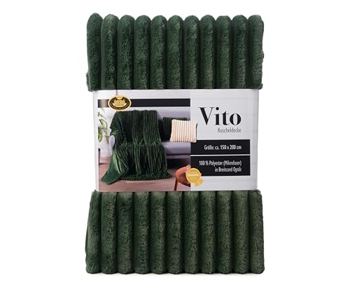 Gözze - Wohndecke Vito, Luxuriöse Fellimitat-Decke, Cord-Kuscheldecke mit...