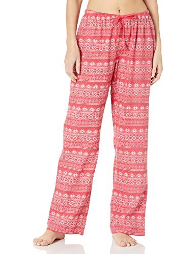 Amazon Brand - Mae Women's Flannel Pant with Drawstring, red fair Isle, MEDIUM